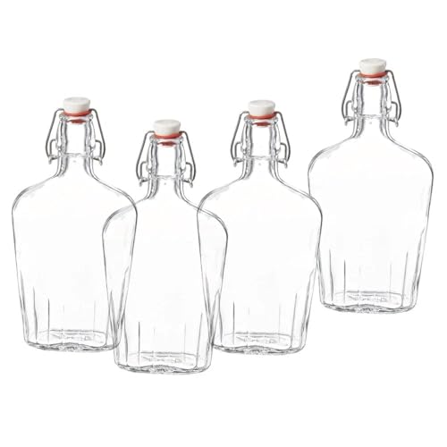 Bormioli Rocco Fiaschetta Glass 17 Ounce Pocket Flask, Set of 4