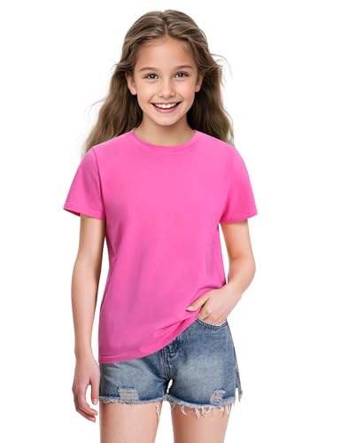 Image of KEREDA 4 Pack Girls Short Sleeve Shirts Cotton T-Shirts Summer Basic Tees Tops Clothes for Kids