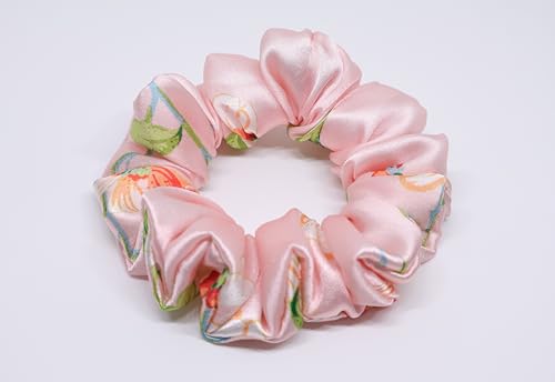 Image of Satin Scrunchies Hair Bands for Women | No-Damage Elastic Hair Ties for Ponytails & Buns | Fluffy & Stylish Rubber Bands | Free Size | Pack of 4 | Angel Blush Sm (Small Size)