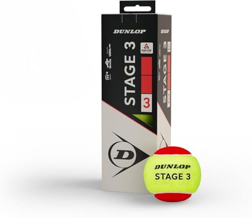 Dunlop Tennisball Stage 3 Rot - für Kinder & Anfänger auf dem Kleinfeld (3 Bälle)