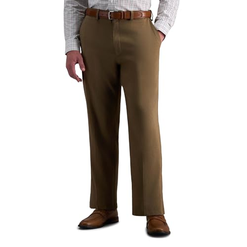 Image of Haggar Mens Cool Right Performance Flex Classic Fit Flat Front Pant Tobacco