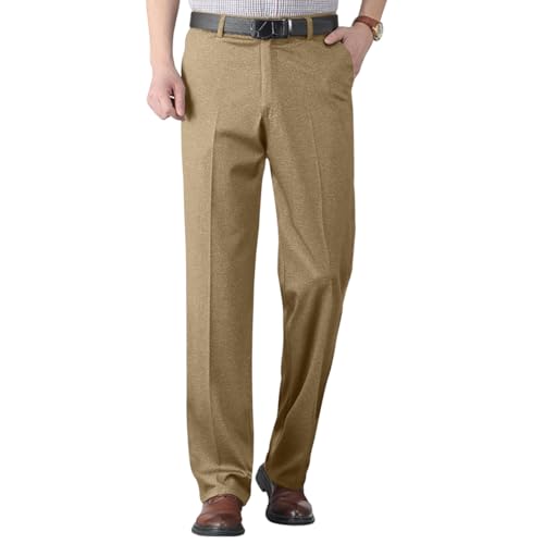 Dress Pants for Men Regular Fit Stretch Comfy Expandable Waist Flat Front Pants Loose Big and Tall Pants with Pockets