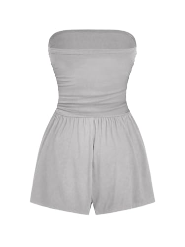 Image of AUXDIO Women Summer Casual Strapless Romper Sleeveless Off Shoulder Short Jumpsuits 2026 Beach Vacation Clothes