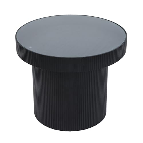 SVITA Miguel Beistelltisch mit Glas Coffeetable Couchtisch klein rund Sofatisch Schwarz/Schwarz 59 x 45 cm (ø x H)