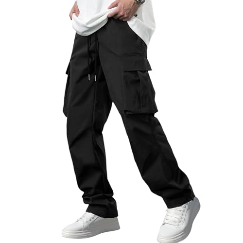 Men's Baggy Cargo Pants Loose Fit Hiking Drawstring Elastic Waist Workout Joggers Sweatpants Outdoor