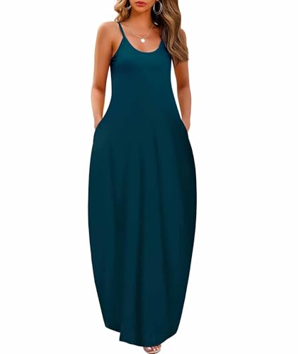 Image of Wolddress Womens Maxi Dress with Pockets 2026 Casual Strap Plus Size Loose Plain Long Office Summer Beach Travel Dresses S-5X