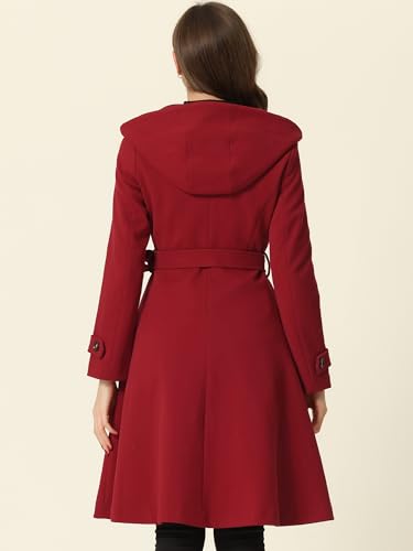 Allegra K Winter Coat for Women's Single Breasted Hooded Trench Coat Long Sleeve Overcoat with Pockets3