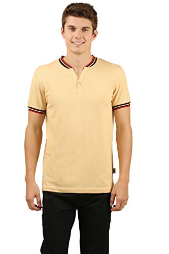 Image of Zebu Men's Half Sleeve Cotton Henley Neck Tshirt with bio wash (Pack of 1). Beige
