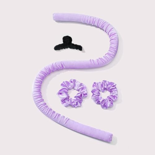 Image of FURBO Mulberry Silk Heatless Hair Styling Curling Rod Set | Hair Curler with Scrunchies & Clutcher Headband | Create Heatless Curls & Waves Without Damage | Soft Silk Curl Rod Styling Tool for All Hair Types | Pink 2 Set