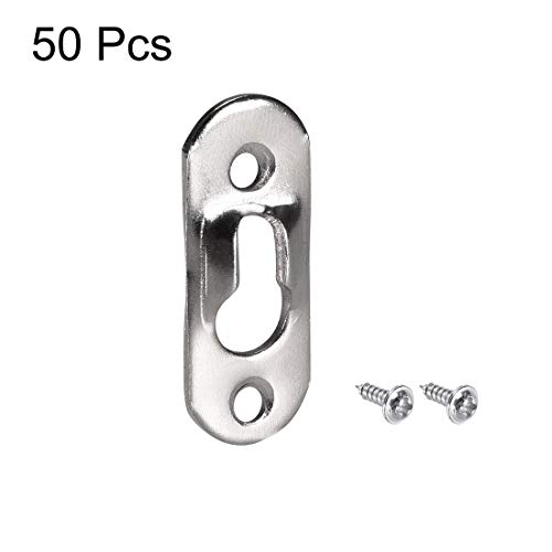 Image of uxcell Keyhole Hanging Plate, 37mm x 14mm Single Hole Hook for Picture Frames with Screws, 50 Pcs (Silver)
