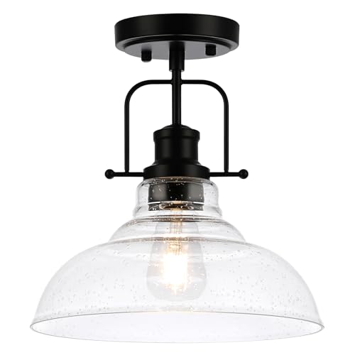 WILON Farmhouse Ceiling Light, Kitchen Lighting Fixtures Ceiling Lamp, Seeded Glass Ceiling Light, Semi Flush Mount Ceiling Lights for Sink Foyer Entryway Bathroom Laundry Room Hall Hallway