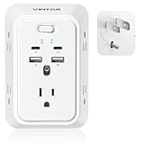 VINTAR 2 to 3 Prong Outlet Adapter, 2 Prong Power Strip with 5 AC Outlets & 4 USB (2 USB C), Polarized Plug, 3-Sided Wide Spaced Surge Protector, Wall Mount for Non-Grounded Plug Old Homes & Hotels