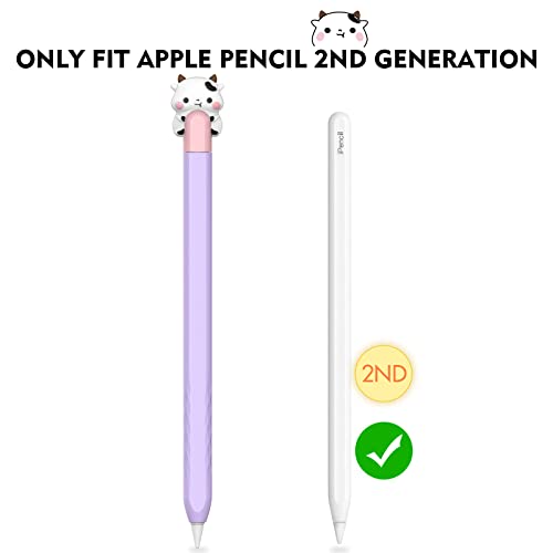 NIUTRENDZ Cute Cow Case for Apple Pencil 2nd Generation Case Silicone Protective Cover Sleeve Skin AccessoriesMagnetic Charging & Double Tap(Purple) - Image 2