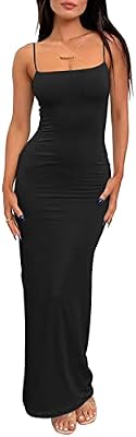 LILLUSORY Women's Summer Casual Slip Dress – Double-Lined Bodycon Maxi Dress