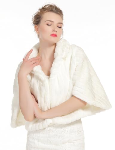 Faux Fur Shawl Wrap for Wedding Bolero Winter Cape Coat Cardigan with Dolman Sleeve4