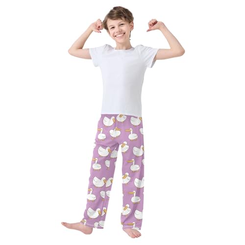 Cartoon Duck Print Boys Long Pants Soft Trousers Elastic Waist Kids Lounge Bottoms with Pockets S-XL2
