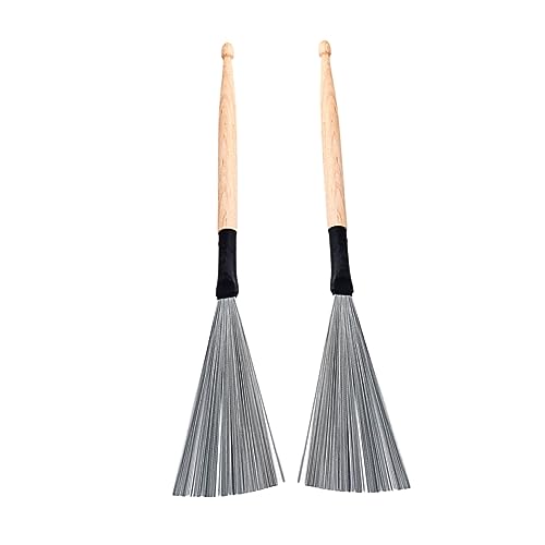 VANZACK 2 piezas Baquetas para principiantes con cepillo de acero para práctica de jazz y batería miniatura 1