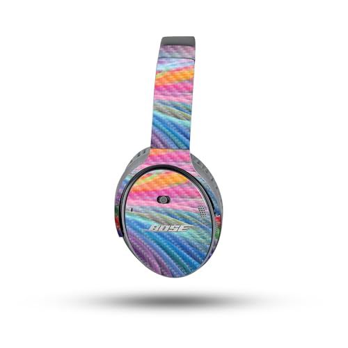 Image of MightySkins Carbon Fiber Skin Compatible with Bose QuietComfort 35 II Headphones - Rainbow Waves | Protective, Durable Textured Carbon Fiber Finish | Easy to Apply