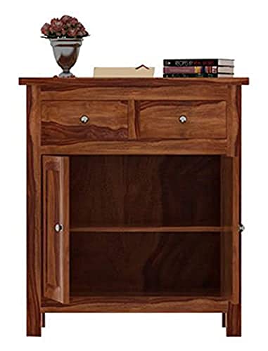 Image of SHIKHA WOOD CRAFT Solid Sheesham Wood Sideboard Cabinet with 2 Drawers and 2 Doors Storage | Wooden Multipurpose Cabinet Storage Furniture for Living Room, Bedroom, Hotel, and Kitchen (Brown Finish)
