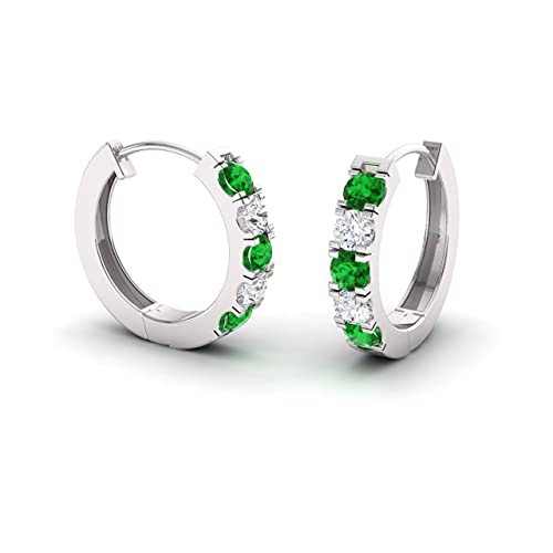 Diamondere Natural And Certified Emerald Huggies Earrings In 14K White Gold | 1.11 Carat Earrings For Women #TOP10