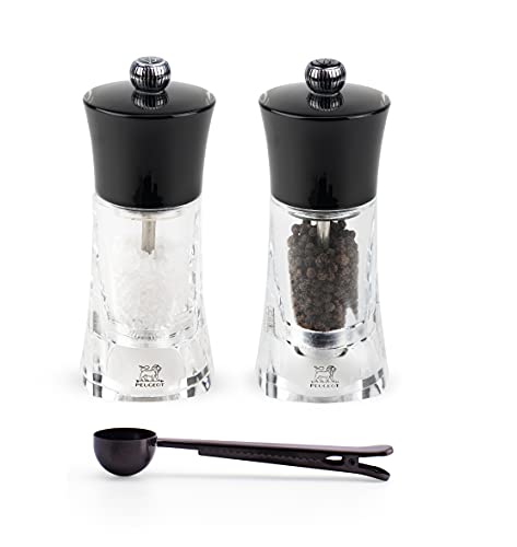 Peugeot Molene Salt & Pepper Mill Gift Set, 5.5-Inch, Black - With Stainless Steel Spice Scoop/Bag Clip (Salt & Pepper Mill Set)