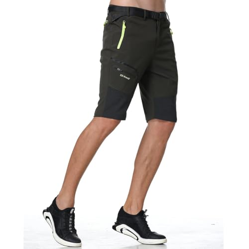 Foto von SANMIO Herren Wanderhose Zip Off Atmungsaktiv Arbeit Hosen Softshellhose Outdoor Sommer Funktionshose Trekkinghose Entfernbar Schnell Trockend (mit Gürtel) Grün, XXL