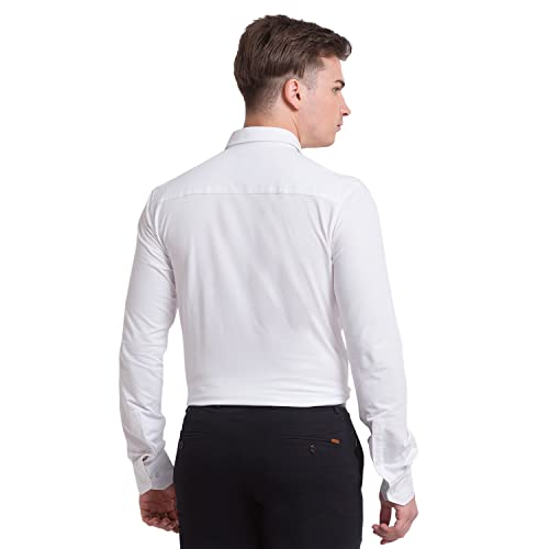 Image of Park Avenue Men's Cotton Blend Solid Pattern Slim Fit Narrow Collar Full Sleeve Formal Shirt