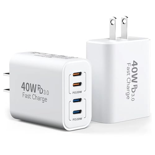 40W USB C Charger Block, 2-Pack, 4 USBC Ports, Type C Wall Plug USB-C Fast Charging, iPhone Charger...