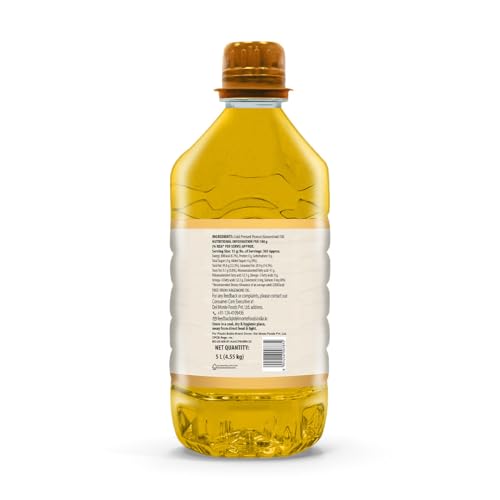 Image of Del Monte Cold Pressed Groundnut (Peanut) Oil 5L,Kolhu /Kacchi Ghani /Mara Chekku /Ganuga|100% Pure & Unrefined|Nutty Flavour & Aroma|Good For Heart Health (Pack of 3)