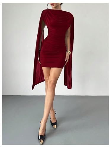 Image of RoseSeek Women's Elegant Formal Bodycon Cocktail Cape Sleeve Mini Dress