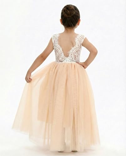 Image of 2Bunnies Girl Peony Lace Back A-Line Straight Tutu Tulle Party Flower Girl Dress