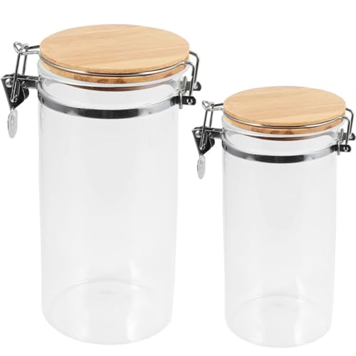 Luxshiny Tarros de Almacenamiento de Alimentos Herméticos 2 Piezas (1280ml y 1140ml) Cierre de Acero Inoxidable y Frascos de Vidrio para Cocina, Recipientes para Harina y Azúcar,
