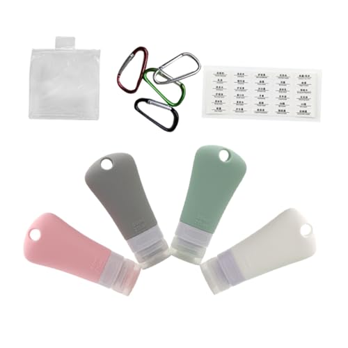 PACKOVE Bärbara Silikonflaskor med Krok Läckagesäkra och Återfyllbara för Hygienartiklar och Rengöring Mjuka Pressflaskor med Etiketter och Förvaringspåse för Resor och Små Utrymmen