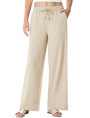 Image of EZRUN Women's Flowy Wide Leg Travel Palazzo Pants with Zip Pocket | Wrinkle-free flowy fabric, secure zip pocket & elastic waist. Ideal for long flights, summer beach lounge & everyday yoga