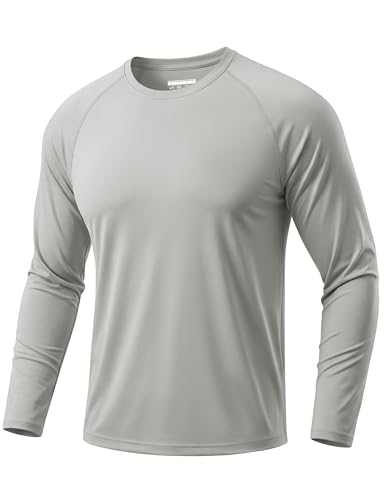 TACVASEN Herren Langarmshirts UV Shirts Quick-Drying Breathable Schwimmshirt Sommer für Männer Hellgrau L