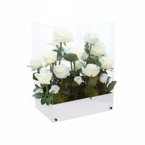 Vaveren Industrial Case Acrylic Flower Showcase Box Rectangular Transparent Blossom Holder Portable Handle Suitable for Planners Home Decoration Celebration Parties, White