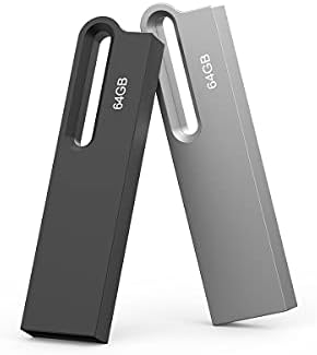 Aiibe 64GB Flash Drive 2 Pack Metal USB Drive Thumb Drive 64 GB USB 2.0 Memory Stick Waterproof USB Flash Drive Portable Jump Drive Zip Drives with Keychain (64G, 2 Colors: Black Silver)