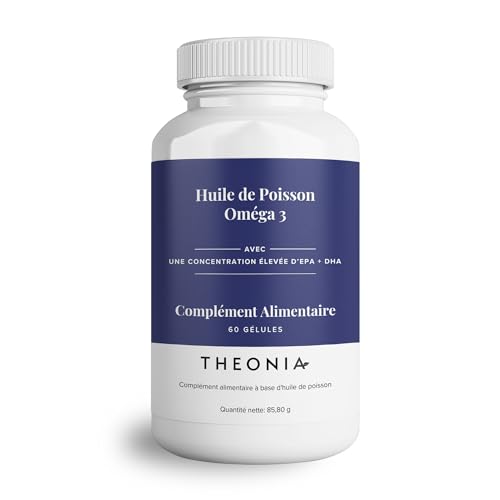 Huile de poisson Oméga 3 Pure 2000 mg avec Vitamine E de Theonia - Soutient le cœur, les articulations, l’activité cérébrale et le système immunitaire – Pour hommes et femmes – 60 capsules, sans OGM