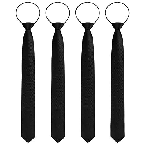 Xinnun 4 Pieces Zipper Ties for Men Adjustable Men's Neckties Zip on Tie for Zipper Skinny Necktie Clip on Slim Tie(Black)