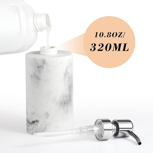 Luxspire Soap Dispenser, Marble Lotion Soap Pump Dispenser Bottle, Refillable Shampoo Container, Decorative Hand Soap Resin Dispenser for Bathroom Countertop, Kitchen, 10.8oz/320ml - White Marble