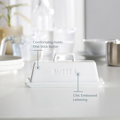 Kook Ceramic Butter Dish with Lid, Countertop, Dishes, Tray, White - Image 3