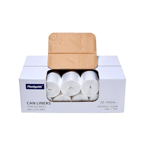 Plastiguide 20-30 Gallon Trash Bags, 500 Count High Density Garbage Bags, 30'' x 37'', Clear, for Bathroom, Office, Recycling, Commercial and Industrial Use