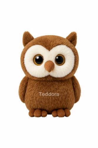 Image of Shiny Owl Soft Toy for Girls Boys Kids,Coffee,Owl with Glitter Eyes Animal Plush Stuffed Baby Teddy Gift Birthday, 23 cm