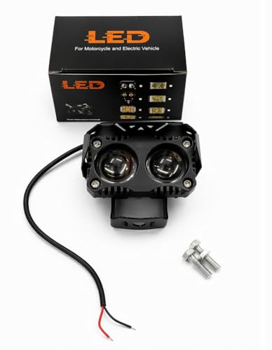 Image of Universal Dual Lens LED Auxiliary Fog Light 40W | Projector Spotlight for Motorcycle and Car | 12V Waterproof Driving Lamp with Mounting Kit | High Brightness White Beam