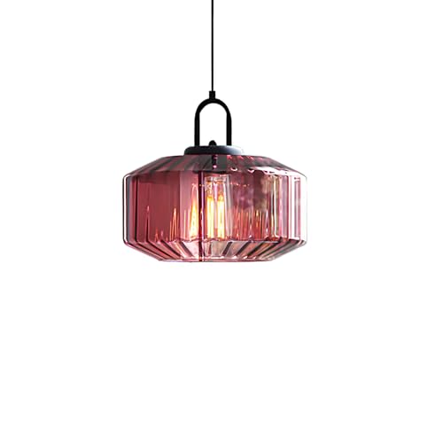 ZTTECH Suspension Verre Strié Dôme Ø28CM Style Industriel Vintage Hauteur Réglable E27 Luminaire Suspendu Pour Salle À Manger Chambre Salon Bar (Violet)