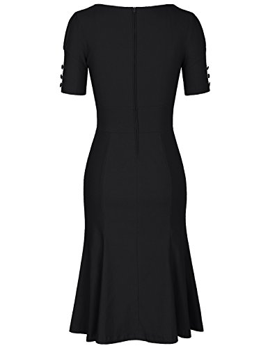 Image of MUXXN Women's Vintage 1950s Midi Crew Neck Short Sleeve Party Cocktail Work Casual Bodycon Dress