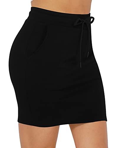 Mangopop Women Ribbed Bodycon Skirt Elastic High Waist Pencil Short Mini Skirt (A2 Black(036), Medium) #TOP1