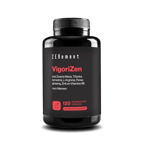 VigoriZen met Zwarte Maca, Tribulus terrestris, L-Arginine, Ginseng, Zink en Vitamine B6 – Testosteron & Energie Metabolisme voor Mannen – 120 Veganistische Capsules – Zenement