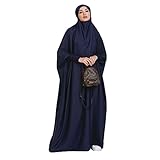 Saibit Damen Kleid Muslimisches Einteiliges Gebetskleid für Damen Abaya Kleid Islamischer Naher Osten Dubai Türkei Maxi Abaya Kaftan mit Hijab Kleid in voller Länge, Deep Blau, Einheitsgröße
