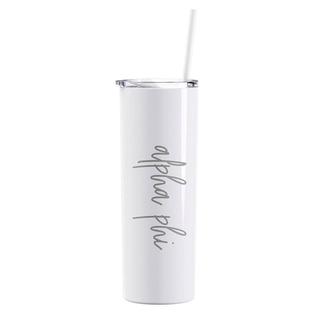 Alpha Phi Laser Engraved Tumbler with Straw - White